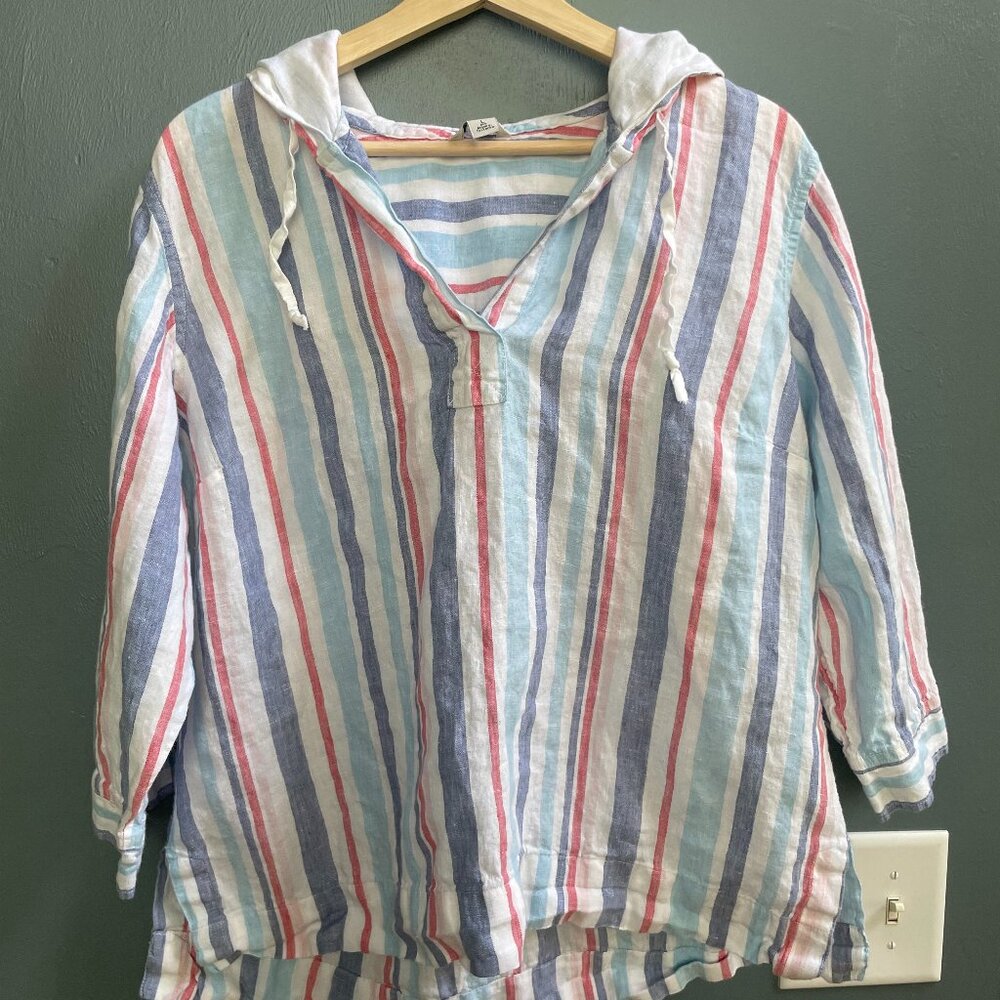 L.L. Bean Women's Linen Striped Beach Hoodie Large